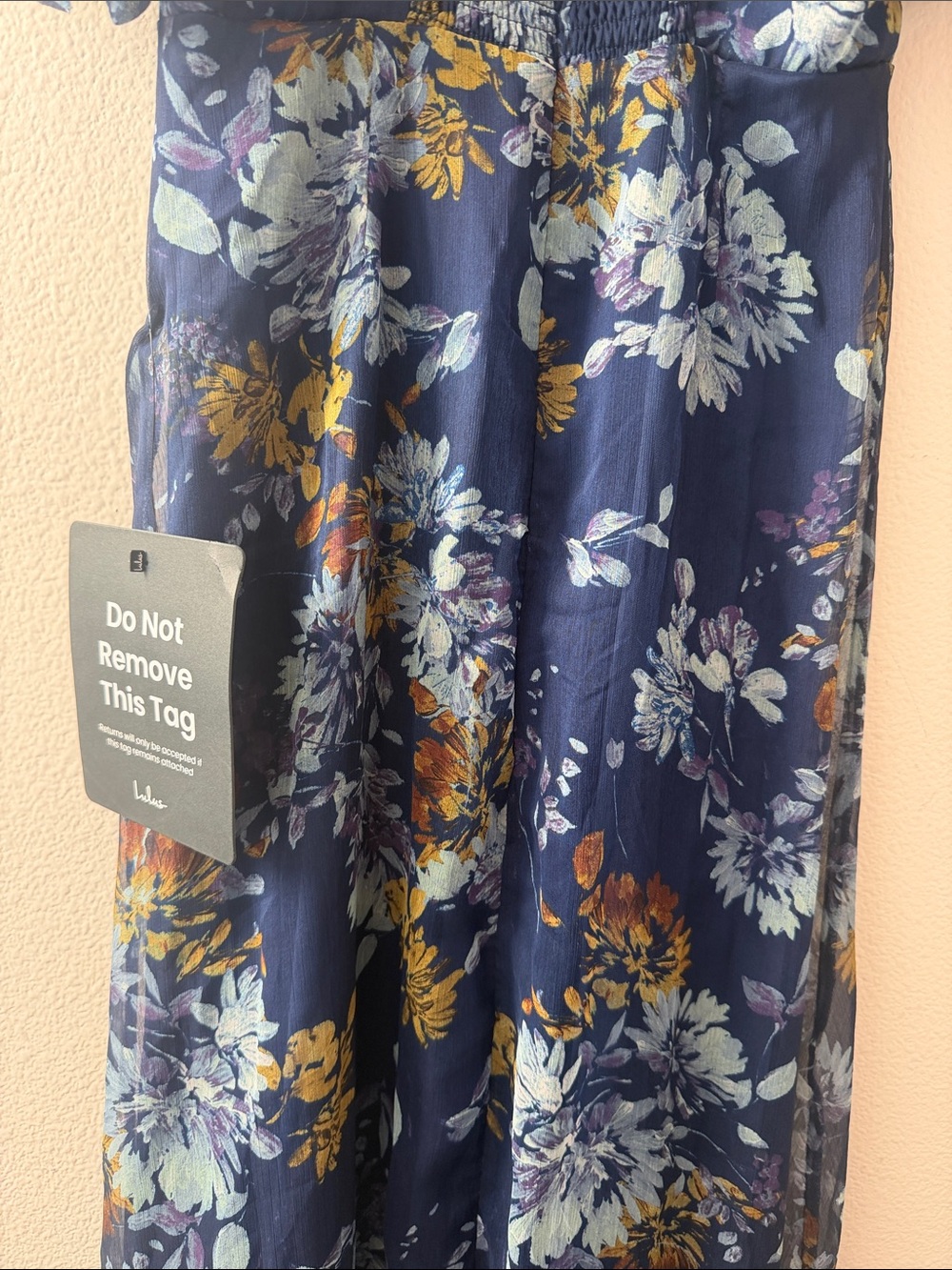 Lulu's Navy Floral Midi Dress with Flutter Sleeves - Picture 2 of 3